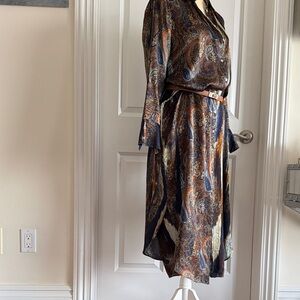 Massimo Dutti Long-sleeve Silk  Paisley Print Shirt Dress